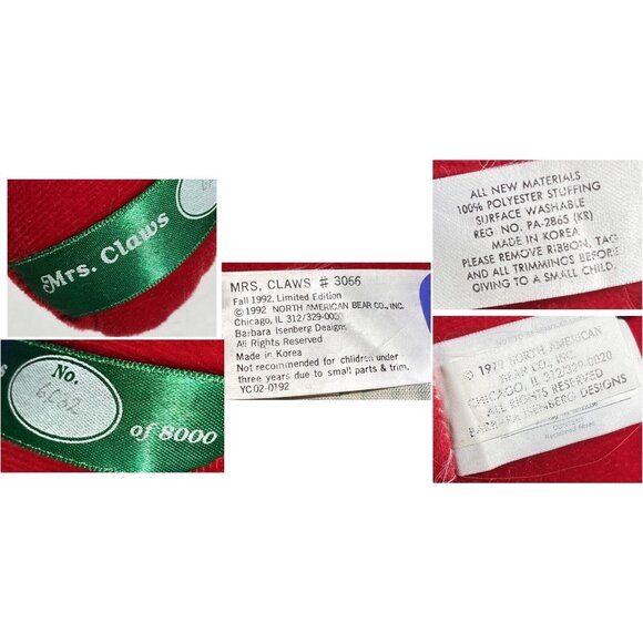 North American Bear Co VIB Red Mrs Claws Claus Bear 1992 Limit Ed #6032 of 8000 - Picture 9 of 13